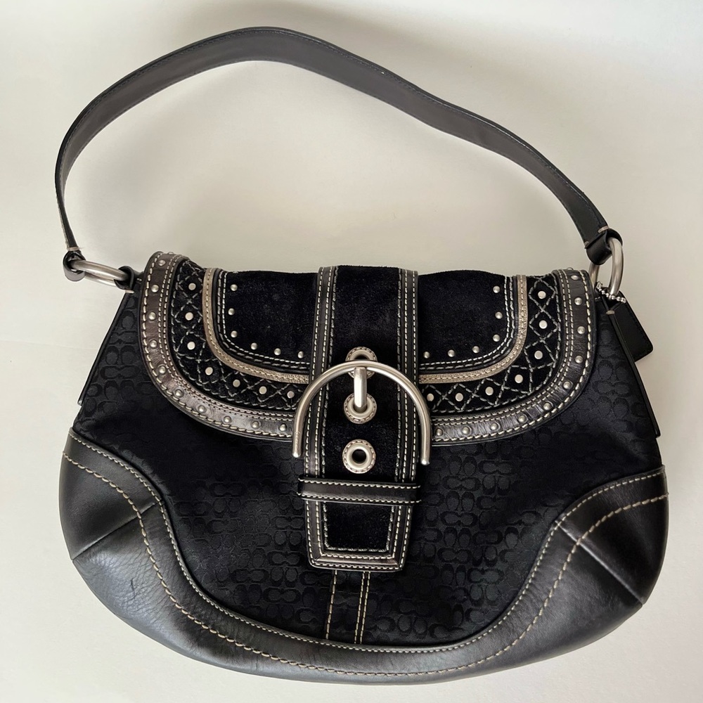 Coach soho flap signature logo canvas/leather with silver detailing bag